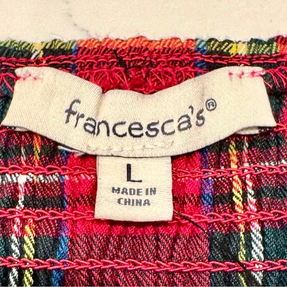 Francesca’s Collections Nicole Plaid Puff Sleeve Pleated Holiday Blouse NWT - Picture 10 of 15